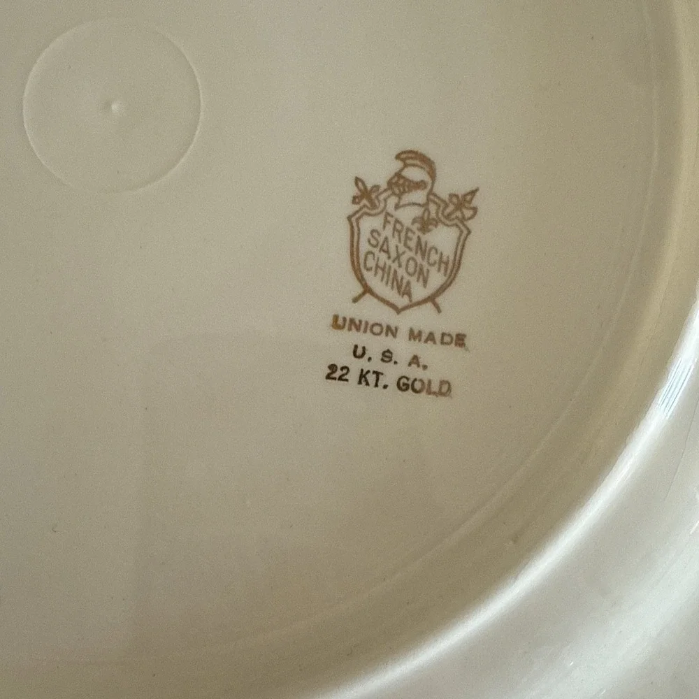 Vintage French Saxon‎ Scalloped Plate China 22kt Gold Floral Pale Pink 10 Inch